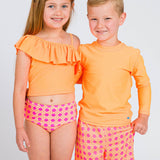 Boys Neon Orange Long Sleeve Rash Guard