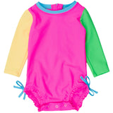 Baby Girls Neon Color Block Long Sleeve One Piece Rash Guard