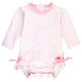 Pink Gingham Long Sleeve One Piece Rash Guard