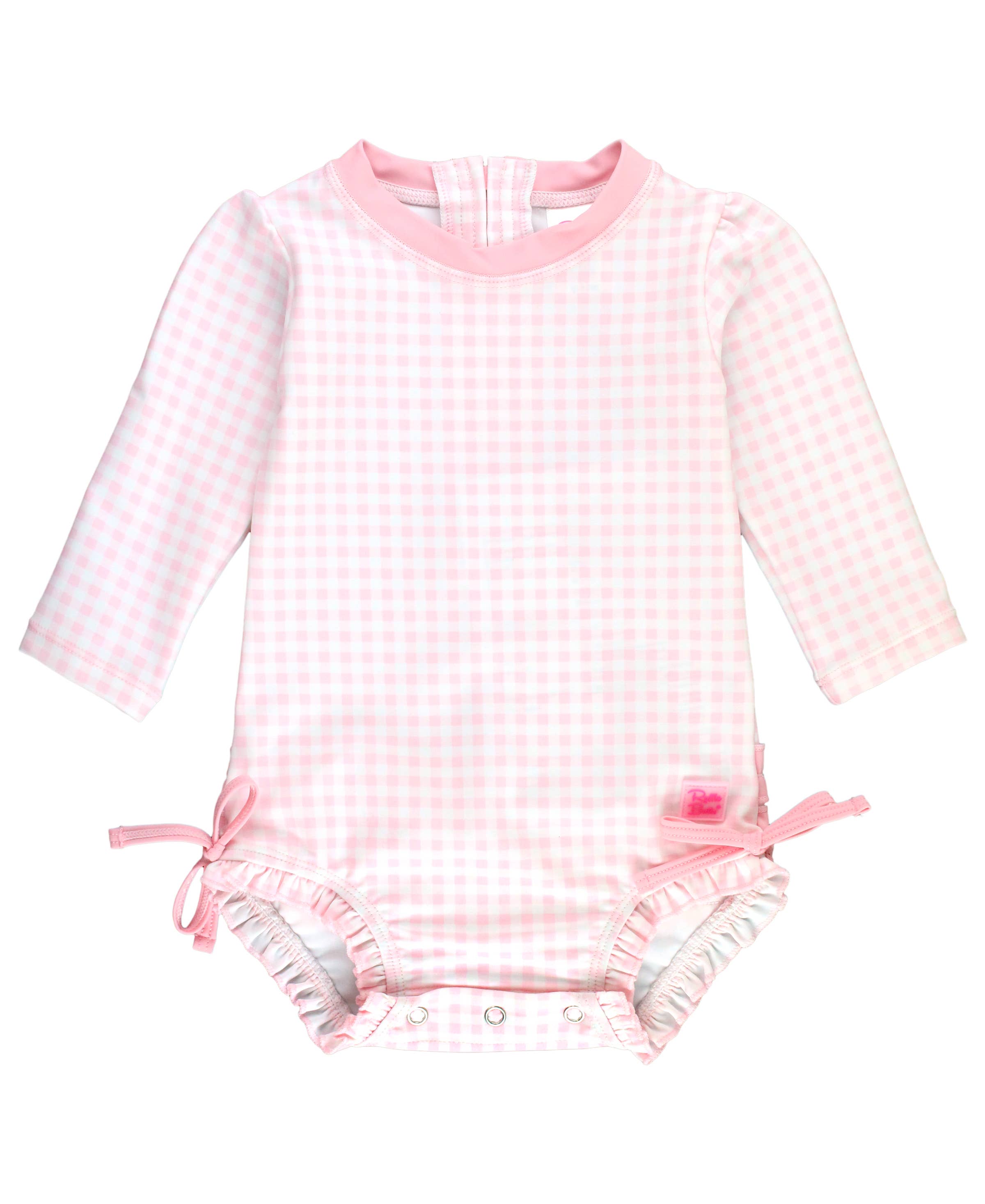 Pink Gingham Long Sleeve One Piece Rash Guard