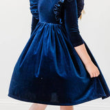 Navy Velvet Ruffle Twirl Dress