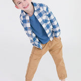 Boys Countryside Blue Plaid Long Sleeve Button Down Shirt