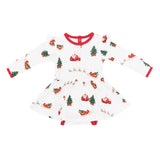 Long Sleeve Twirl Bodysuit Dress in Santa Sleigh