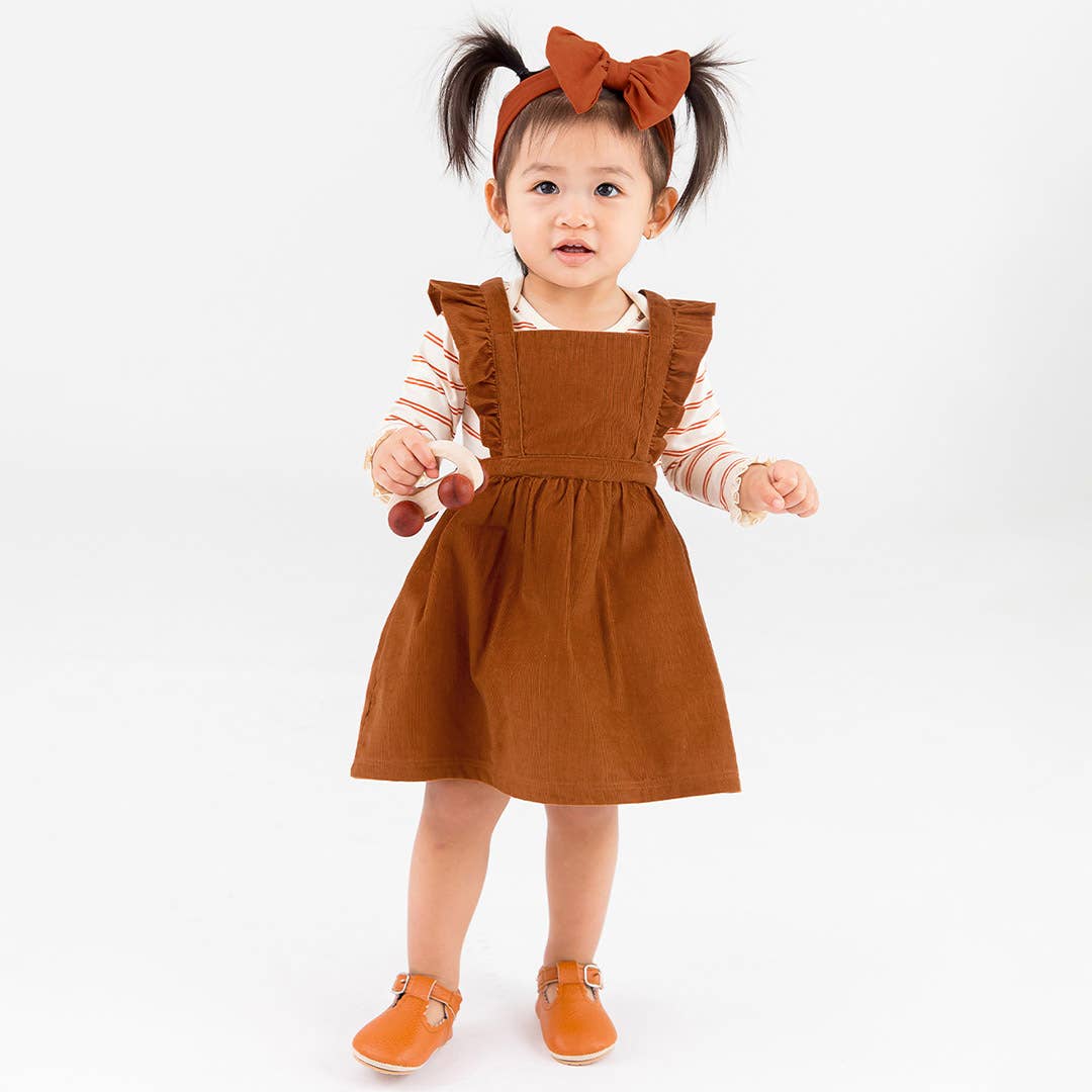 Girls Caramel Corduroy Cross-back Jumper Dress