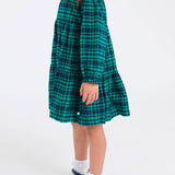 Girls Hayden Plaid Woven Long Sleeve Tiered Twirl Dress