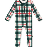 Zippered Footie in Holiday Plaid