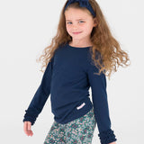 Girls Dark Navy Ruffled Long Sleeve Layering Tee