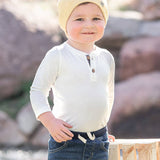 Baby Boys Ivory Long Sleeve Classic Henley Knit Bodysuit