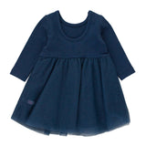 Girls Dark Navy Long Sleeve Tulle Twirl Dress