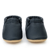 Fringeless Baby Moccasins - Leather Baby Shoes (Black & Tan)