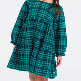 Girls Hayden Plaid Woven Long Sleeve Tiered Twirl Dress