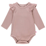 Baby Girls Dusty Lilac Rib Knit Long Sleeve Flutter Bodysuit