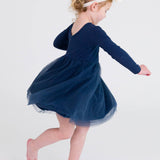 Girls Dark Navy Long Sleeve Tulle Twirl Dress