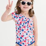 Shimmer Star-Spangled One Shoulder Ruffle One Piece