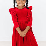Red Velvet Ruffle Twirl Dress