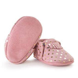 Baby Moccasins - Leather Baby Shoes (Confetti Pink Gold)