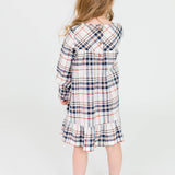 Girls Homegrown Harvest Plaid Long Sleeve Ruffle Hem Dress