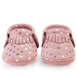 Baby Moccasins - Leather Baby Shoes (Confetti Pink Gold)