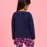 Girls Dark Navy Ruffle Peter Pan Collar Long Sleeve Knit Top