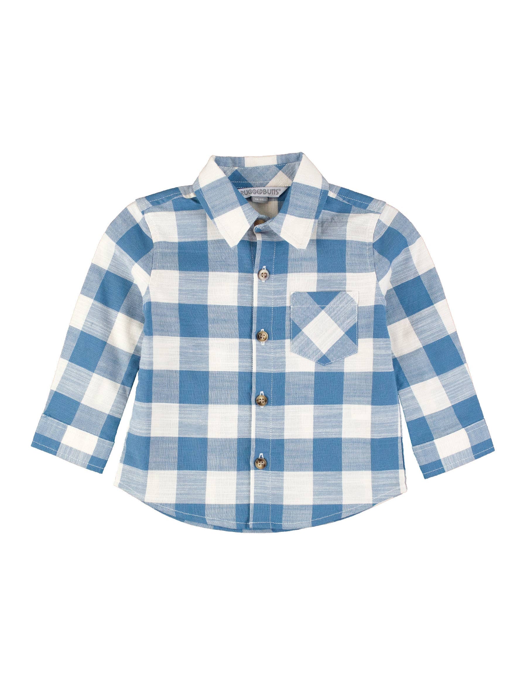 Boys Countryside Blue Plaid Long Sleeve Button Down Shirt