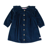 Girls Dark Navy Stretch Corduroy Ruffle Detail Dress