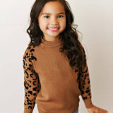 Kids Brown Leopard Print Crew Neck Fall Winter Sweater