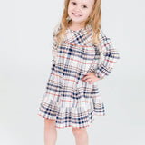 Girls Homegrown Harvest Plaid Long Sleeve Ruffle Hem Dress