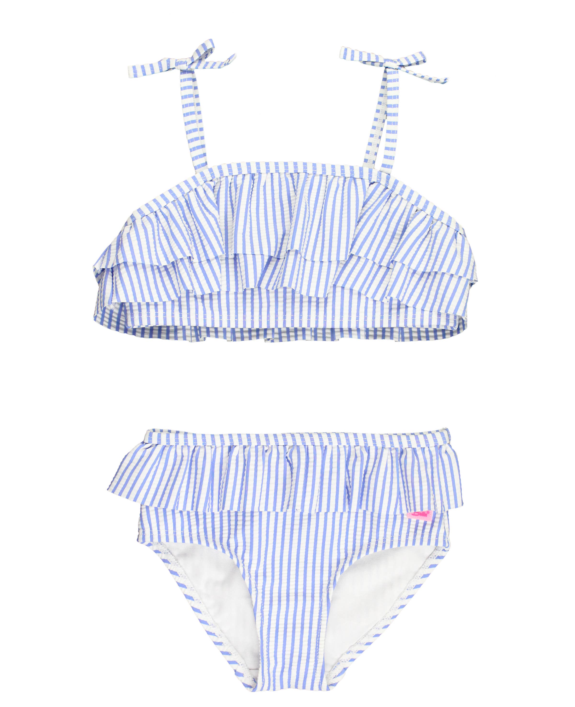 Periwinkle Blue Seersucker Seersucker Bow Ruffle Bikini