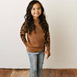 Kids Brown Leopard Print Crew Neck Fall Winter Sweater