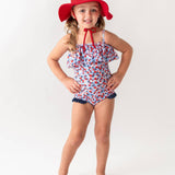 Red White and Bloom Single Ruffle One Piece