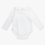 Baby Girls White Ruffle Peter Pan Collar Long Sleeve Knit Bodysuit