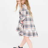 Girls Homegrown Harvest Plaid Long Sleeve Ruffle Hem Dress