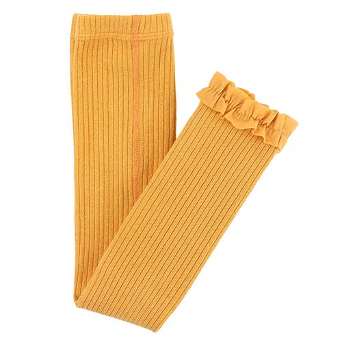 Girls Honey Mustard Rib Knit Footless Ruffled Tights