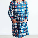 Plaid Apples L/S Pocket Twirl Dress