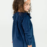 Girls Dark Navy Stretch Corduroy Ruffle Detail Dress