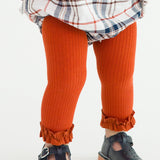 Girls Rust Rib Knit Footless Ruffled Tights