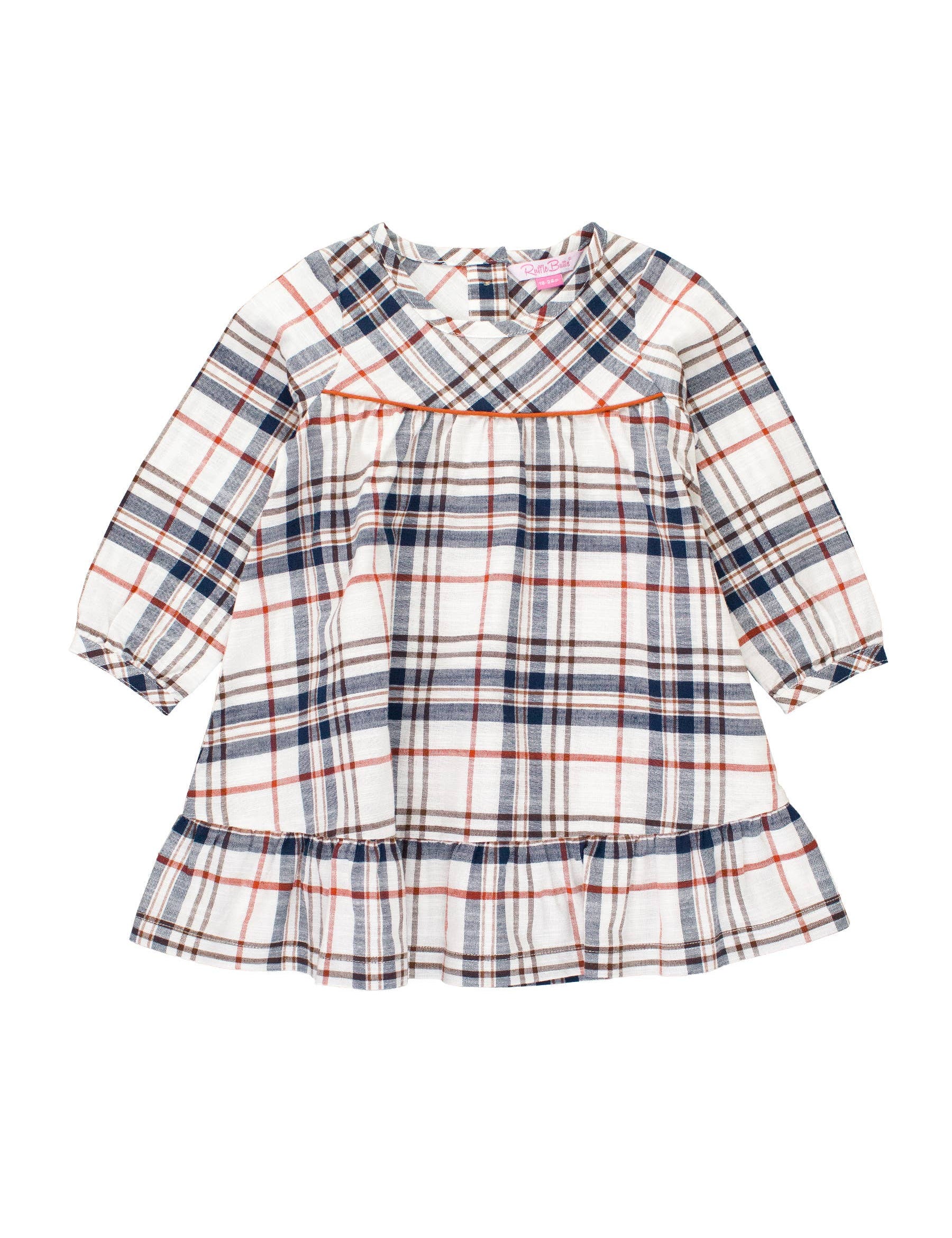 Girls Homegrown Harvest Plaid Long Sleeve Ruffle Hem Dress