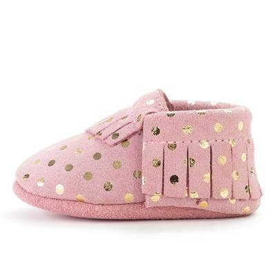 Baby Moccasins - Leather Baby Shoes (Confetti Pink Gold)