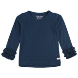 Girls Dark Navy Ruffled Long Sleeve Layering Tee