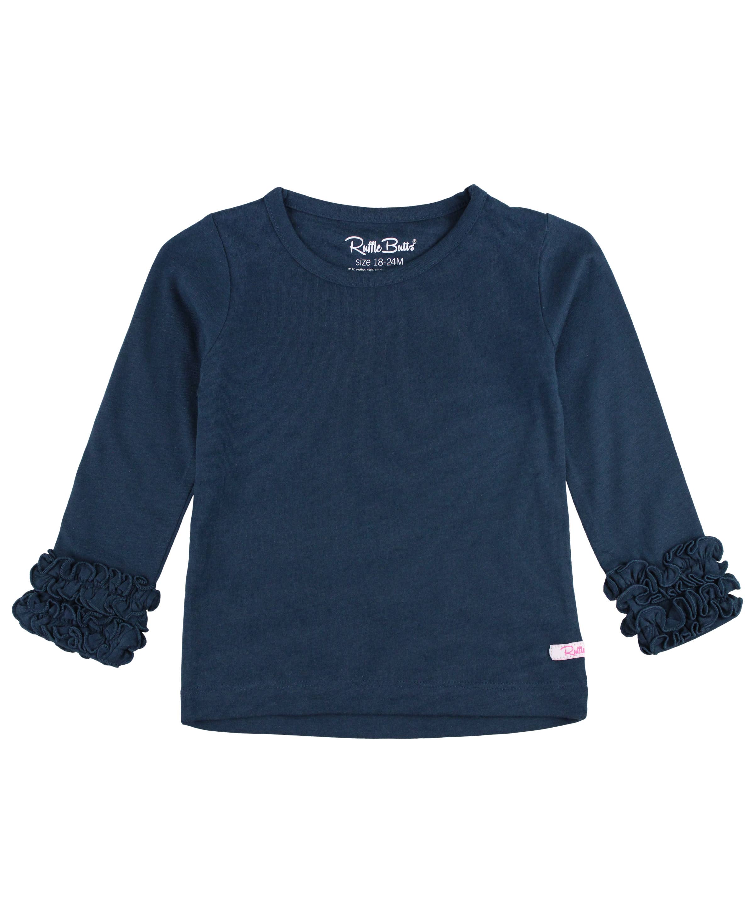 Girls Dark Navy Ruffled Long Sleeve Layering Tee