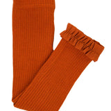 Girls Rust Rib Knit Footless Ruffled Tights