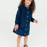 Girls Dark Navy Stretch Corduroy Ruffle Detail Dress