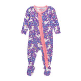 Baby Girls Unicorn Meadow Bamboo Viscose Footed Ruffle One Piece Pajama