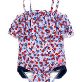 Red White and Bloom Single Ruffle One Piece