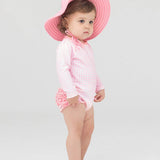 Pink Gingham Long Sleeve One Piece Rash Guard