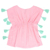 Girls Pink Tassel Kaftan Cover-Up