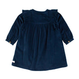 Girls Dark Navy Stretch Corduroy Ruffle Detail Dress