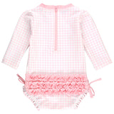 Pink Gingham Long Sleeve One Piece Rash Guard