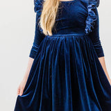 Navy Velvet Ruffle Twirl Dress