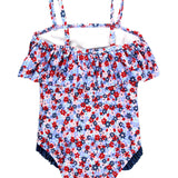 Red White and Bloom Single Ruffle One Piece